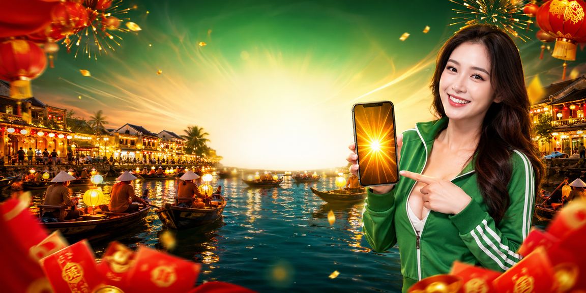 Lồng đèn Hội An và không khí lễ hội bên phong bì đỏ may mắn