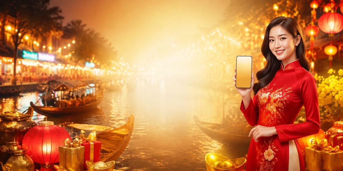Người chơi nhận thưởng xổ số tại vùng Mekong với trang phục áo dài truyền thống